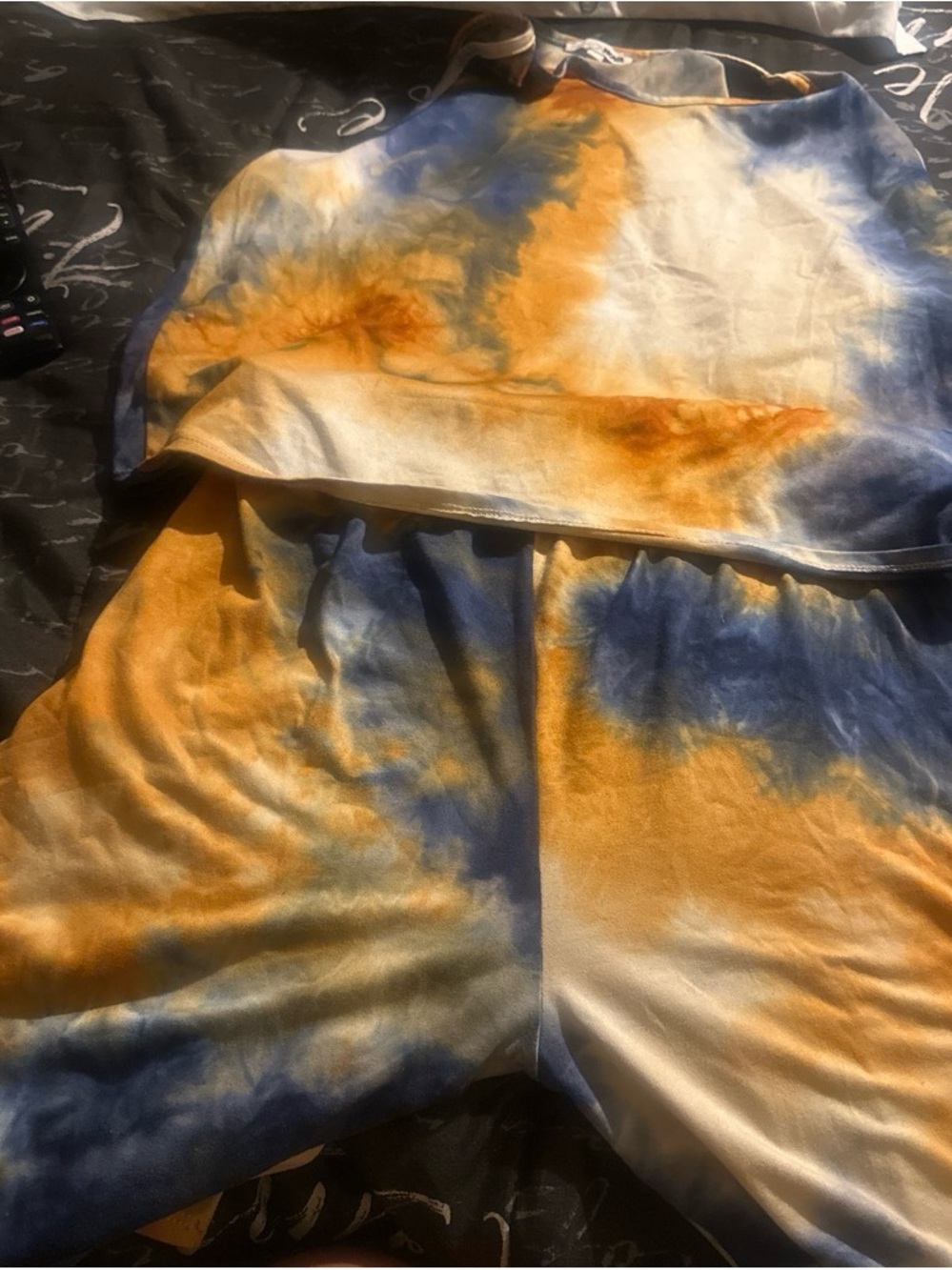Fashion Nova Women's Tie-Dye Joggers in Blue and Gold